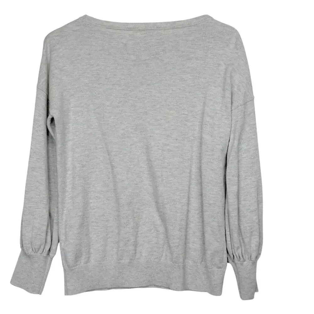 BODEN Muriel Wool Blend Sweater Womens M Balloon Sleeve Light Gray Crewneck Knit